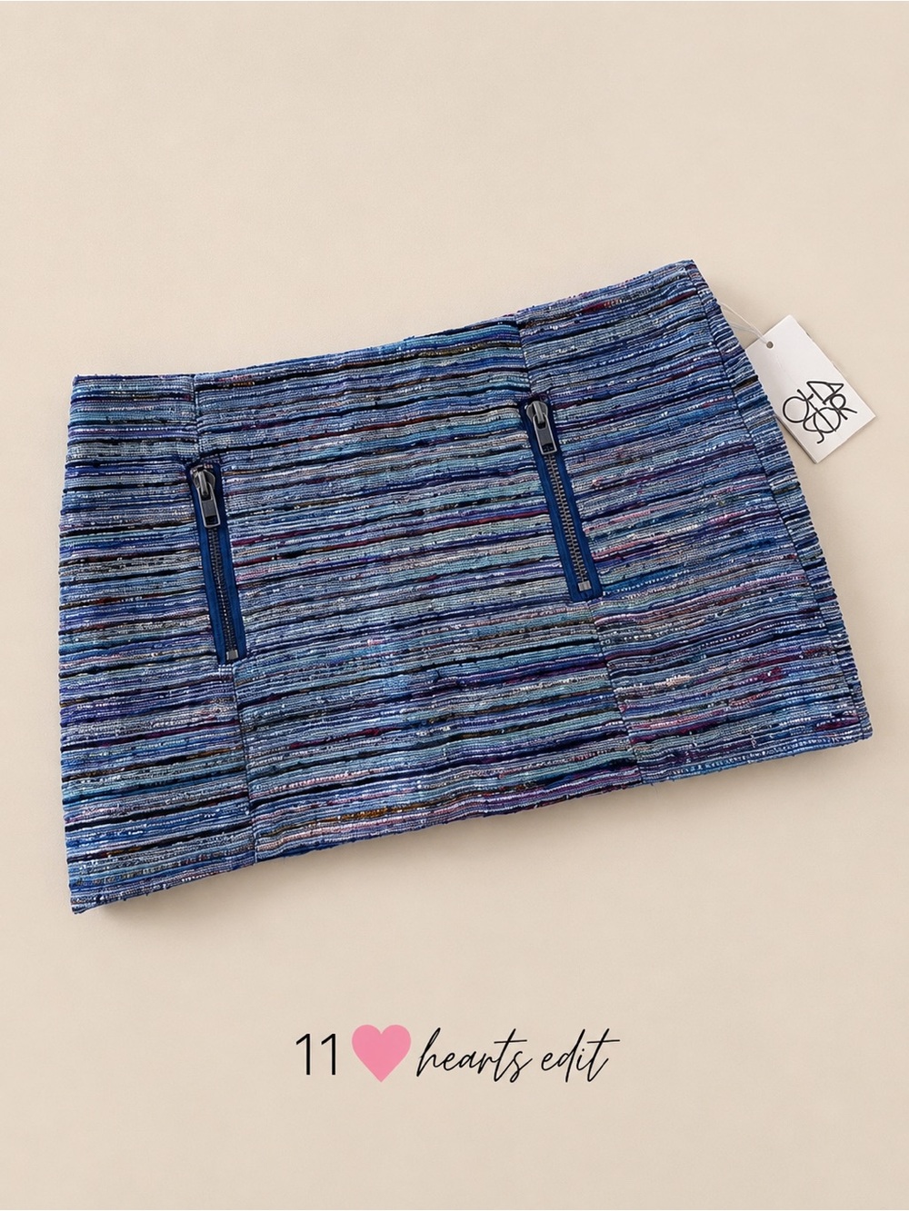 Chaser NWT Silk Blend Metallic Tweed Micro Mini Skirt Blue Pink M